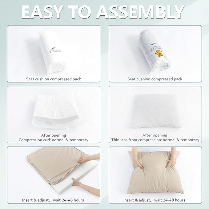19x19 Inch Patio Chair Cushion with Removable Cover, Outdoor Furniture Cushion - Water-Repellent, Fade-Resistant, Non-Slip Bottom & Straps, Replacement for Lawn, Porch & Deck Chair - Cream