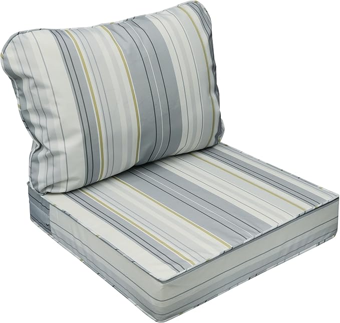 AAAAAcessories Outdoor Seat Cushions for Chairs, Fade-Resistant, Waterproof Patio Furniture Replacement Cushions, 21" x 19" x 3" + 21" x 19", Ash Blue Harbor Stripe