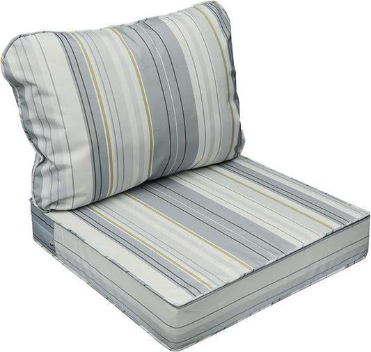 AAAAAcessories Outdoor Seat Cushions for Chairs, Fade-Resistant, Waterproof Patio Furniture Replacement Cushions, 22" x 22" x 3" + 22" x 17", Ash Blue Harbor Stripe