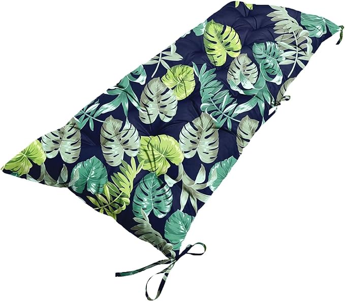 Floral Outdoor Bench Cushion Waterproof Seat Pad Patio Tufted Replacement Seat Pad for Garden Patio Furniture 40x20 in Navy Green