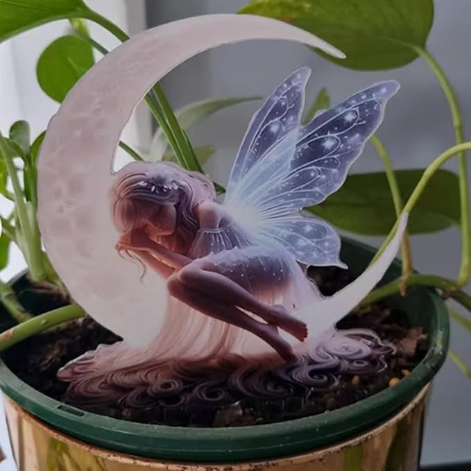 2D Flat Moonlit Fairy Garden Stake Acrylic Outdoor Decor for Lawn, Patio, Yard, Flower Pot Farmhouse Art, Patio Decoration