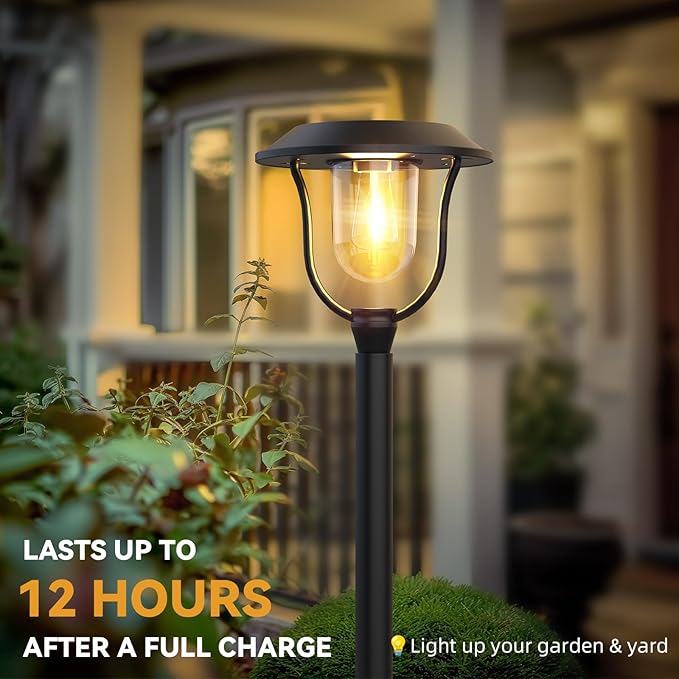 75" Solar Outdoor Light Waterproof, Aluminum 100 Lumens Solar Lamp Post Light with Planter, Auto On/Off Long-Lasting Warm White Outdoor Post Lamp for Garden, Backyard, Patio, Driveway Decor