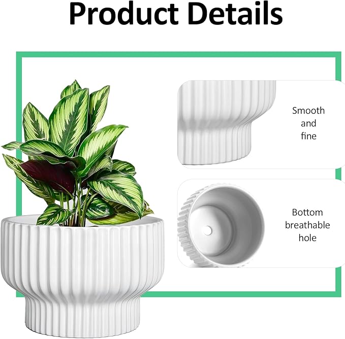 OXART Ceramic Pots for Plants, 7.7 Inch Round Plant Pot with Drainage Hole, Modern Outdoor Flower Pots Home Garden Decorative Planters for House Plants Indoor Planters (White)