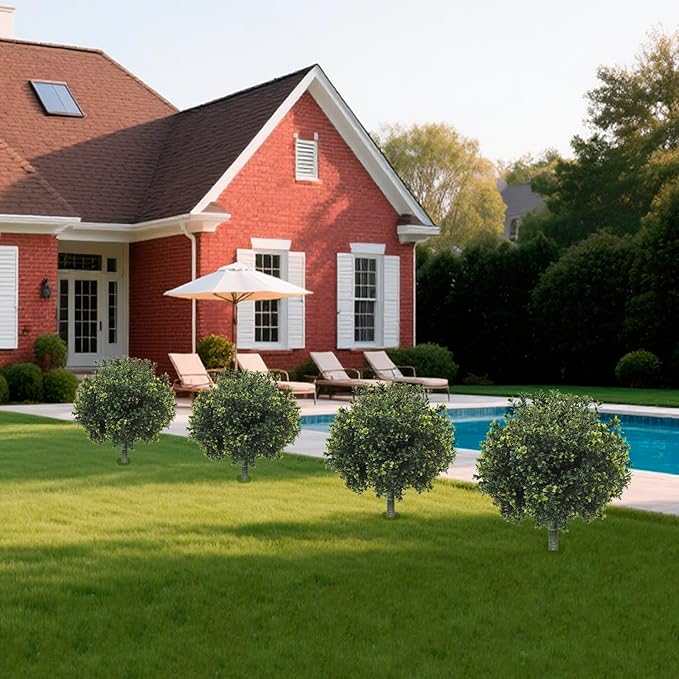 2-Pack 29" UV-Resistant Boxwood Topiary Ball Trees | Artificial Outdoor Plants with Ground Spikes for Porch, Patio, Planters & Indoor Decor