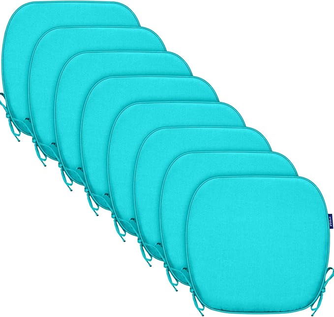 SleepMan Outdoor 17"x16" Chair Cushions with Ties Set of 8, Water Resistant All Weather U-Shape Seat Pads for Patio Garden Furniture Indoor Fade Resistant Patio Cushions (Peacock Green)