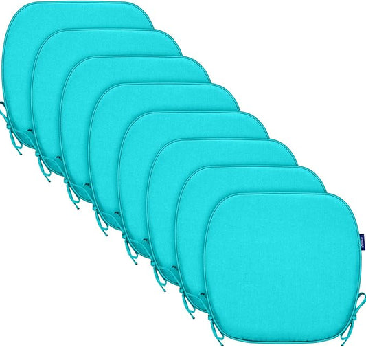 SleepMan Outdoor 17"x16" Chair Cushions with Ties Set of 8, Water Resistant All Weather U-Shape Seat Pads for Patio Garden Furniture Indoor Fade Resistant Patio Cushions (Peacock Green)