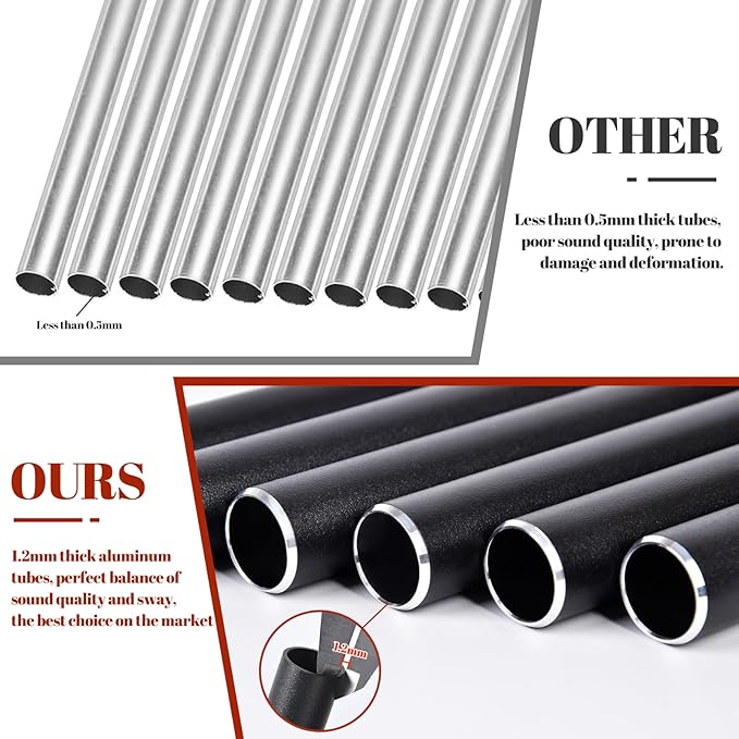 9''-13'' Large Aluminum Wind Chime Tubes, 0.78'' Dia., 1.2mm Wall, with 16ft Nylon Cord, Superior Sound, Wind Chime Parts Replacement, DIY Crafts for Garden, Patio, Home Decor, Gifts(Black)