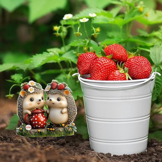 Cute Hedgehogs Garden Stake Decor, Stained Acrylic 2D Flat Animal Sign, Small Animal Ornament Indoor Outdoor Yard Lawn Pot Plant Decorative Accessories