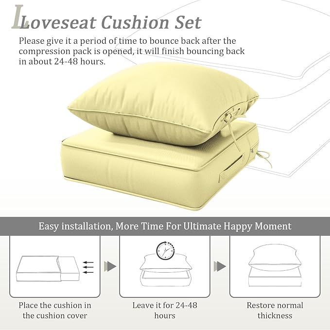 Outdoor Patio Chair Cushions Set 24 L X 24 W X 5 H Waterproof & Fade Resistant Deep Seat and Back Cushions with Removable Covers Outdoor Seat Cushion Set for Chairs and Sofas