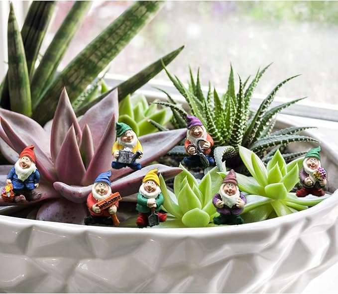 Fairy Garden Accessories, 7PCS Gnome Figurines-Mini Gnomes kit/Seven Dwarfs Statue for Fairy Garden/Flower Pot/Home Decoration.