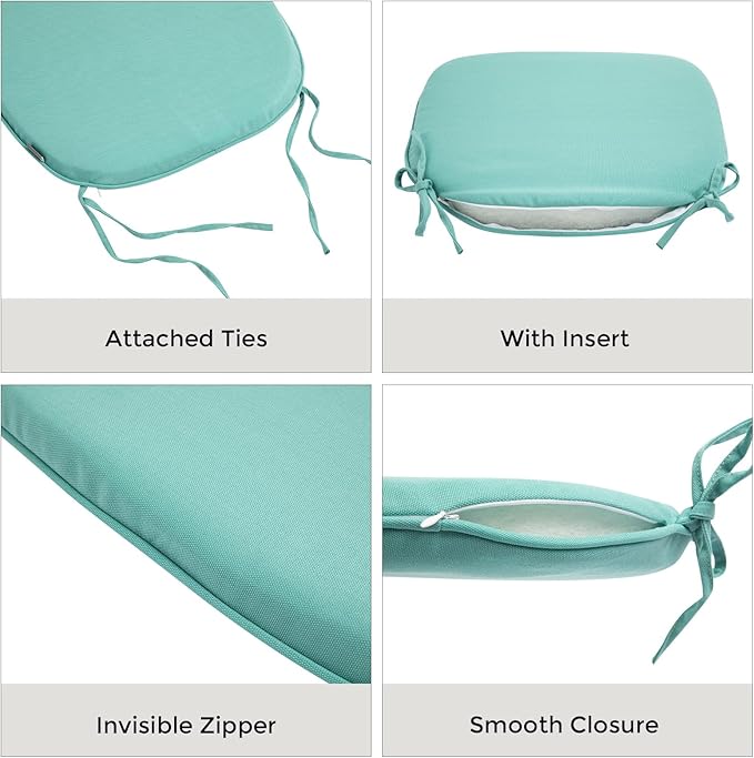 Outdoor Chair Cushions Set of 2,Patio Seat Cushion 17"x16"x2",U-Shaped Dining Chair Cushion 17 by 16 Inch,Water Resistant,Fade-Resistant Chair Pads for Kitchen Garden Furniture(Light Turquoise)