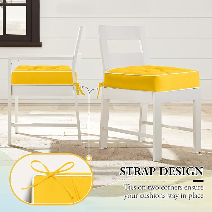 Wellsin Outdoor Chair Cushions Set of 2, Patio Cushions for Outdoor Furniture, Tufted Waterproof Outdoor Chair Pads, 17 x 17 Inch, Yellow