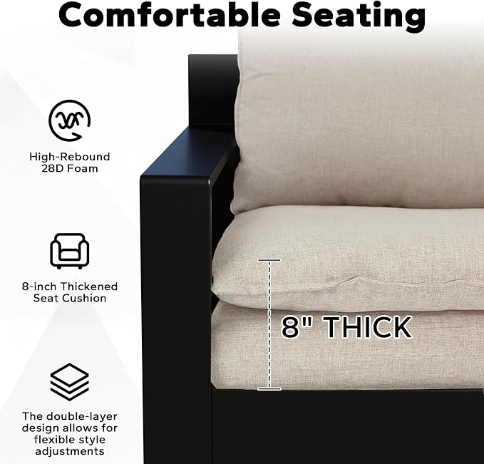 Joyside Outdoor Chair Cushions Set, 24x24 Inch Smile Patio Furniture Cushions, 6’’ Thick, Double-Layer, Water Resistant & Fade Resistant, Outdoor Replacement Cushions for Seat and Sofa
