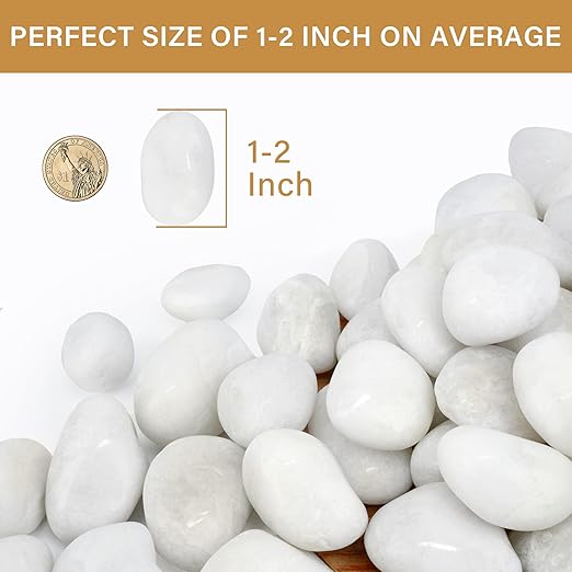 NUPICK 45lb White River Rocks for Outdoor Landscaping, 1-2 Inch Pebbles for Indoor Plants, Natural Polished Aquarium Gravel, Decorative Rocks for Succulent, Garden, Vases Fillers, Bird Baths