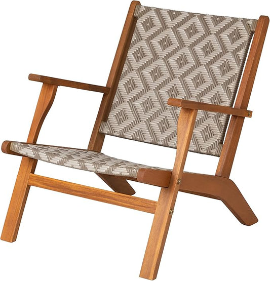Patio Sense Balkene Home Vega Natural Stain Outdoor Chair All Weather Wicker Outdoor Chair Acacia Wood Construction Mid Century Design Comfortable Reclining Armchair - Diamond Weave Wicker