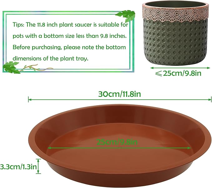 12 Pack 12 Inch Round Plant Saucers for Less 10 Inch Pot Indoors Outdoors Plant Trays for Pots Planter Saucer Plastic Drip Tray Planter Water Tray(Terracotta, 11.8"(6pcs))