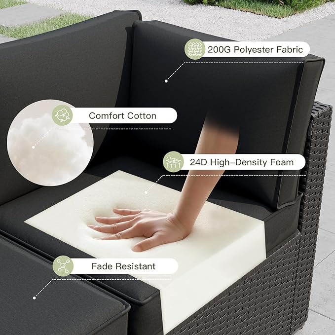 Patio Furniture Replacement Cushions for Outdoor Furniture Set of 4, Thick Patio Sofa Cushions for Outdoor Furniture, 9-Piece Splashproof Fade Resistant Cushions for Outdoor Couch, Black