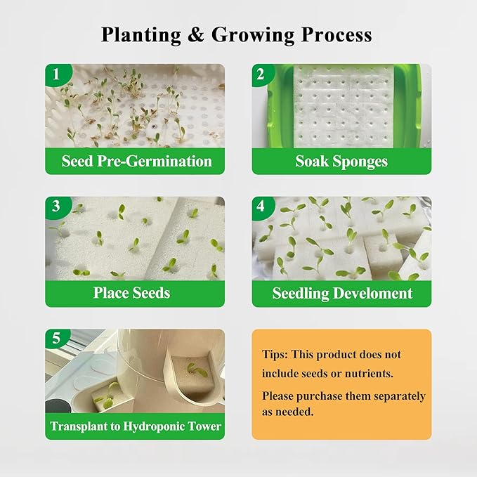 Hydroponics Growing System, 30 Pods Indoor Hydroponic Garden with 48W LED Grow Light for Year-Round Gardening, Plants Germination Kit, Hydroponic Tower for Gifts, Herb, Vegetable (No Seed)