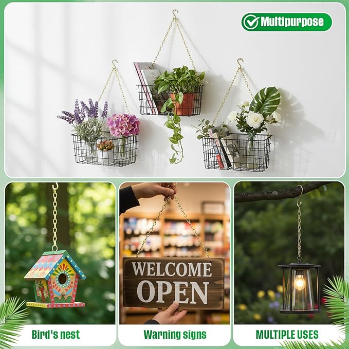 EBOOT 2 Pcs Hanging Chain for Bird Feeders, Planters, Lanterns and Ornaments(9.5 Inch,Gold)