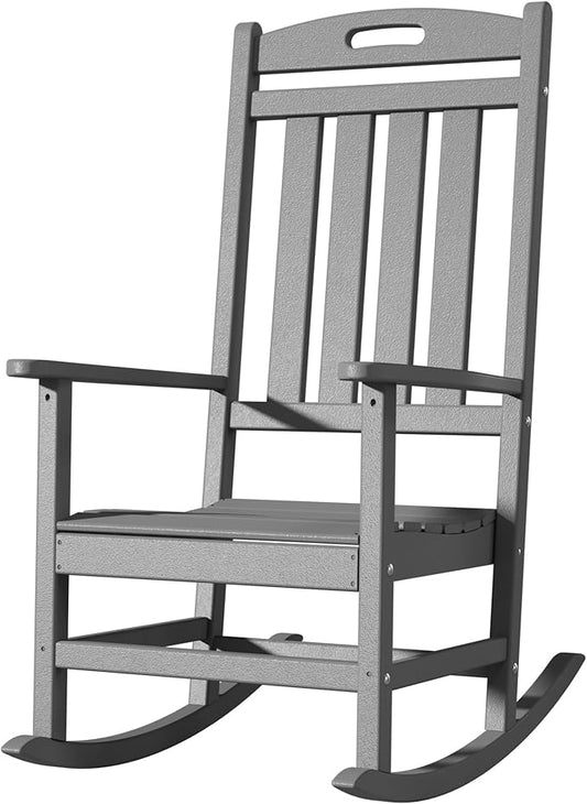 Outdoor Rocking Chair, All-Weather Resistant Poly Lumber Rocker Chair Outdoor, High Back Plastic Patio Rocking Chairs for Outside Porch Rocker Garden Lawn, Slate Grey
