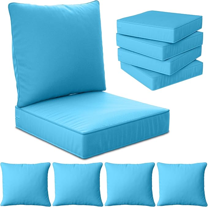 22" x 22" x 6" Outdoor Deep Seat Cushions Set - 4 Set Waterproof & Fade Resistant Patio Furniture Replacement Cushions, Non-Slip Outdoor Cushions Fit Loveseats, Couches, Chairs, and Sofas