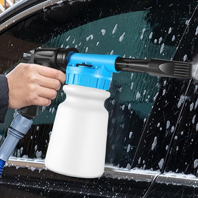 Foam Cannon - 1L Handheld Pressurized Sprayer, Garden Foaming Sprayer, Soap Washer Tool | Car Cleaning Hose Attachment, Automobile Detailing Accessory, Use for Home Driveway Garage Washing