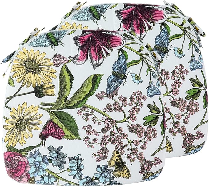 Outdoor Chair Cushions Set of 2,Patio Seat Cushion 17"x16"x2",U-Shaped Dining Chair Cushion 17 by 16 Inch,Water Resistant,Fade-Resistant Chair Pads for Kitchen Garden Furniture(Butterfly Flower)