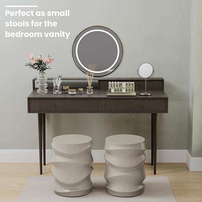 SUNBURY Outdoor Side Table, 18" H Concrete Accent End Table Streamlined, Small Round Cement Plant Stands Table, Decorative Garden Stools for Backyard, Grey