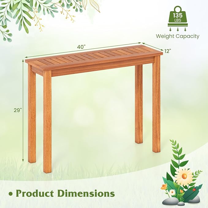 Plant Stand, Outdoor Wooden Planter Pot Holder with Teak Oil Finish & Slatted Top, Garden Planter Bench, Plant Display Rack for Porch, Backyard, Entryway