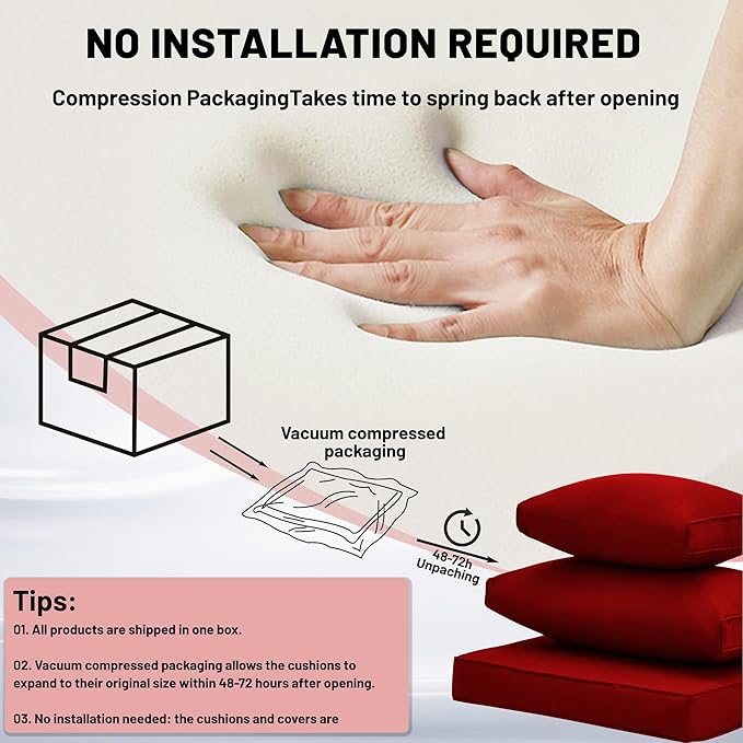 14 Piece Outdoor Sectional Cushions, Water-Resistant Outdoor Sofa Cushions Replacement, 4" High Density Foam Patio Furniture Cushions Fits 6-seat Rattan Conversation Set (Red)
