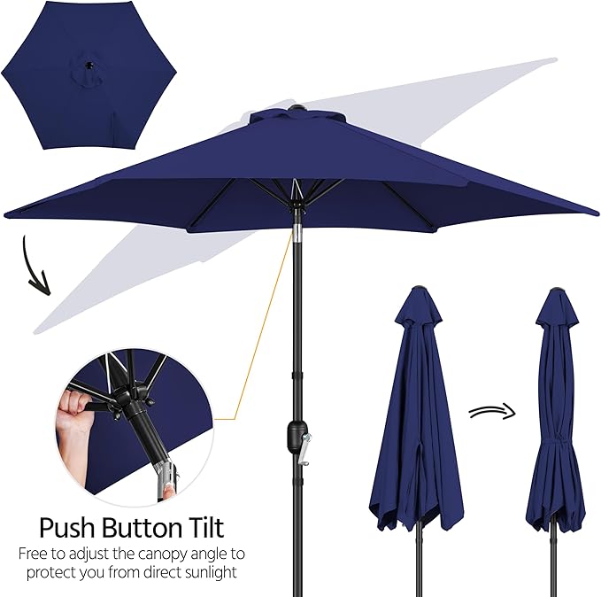 Yaheetech Patio Umbrella, 9FT Outdoor Table Market Umbrella with Push Button Tilt and Crank, Yard Sun Shade with Sturdy Ribs for Garden, Deck, Backyard, Pool, Terrace, Navy Blue