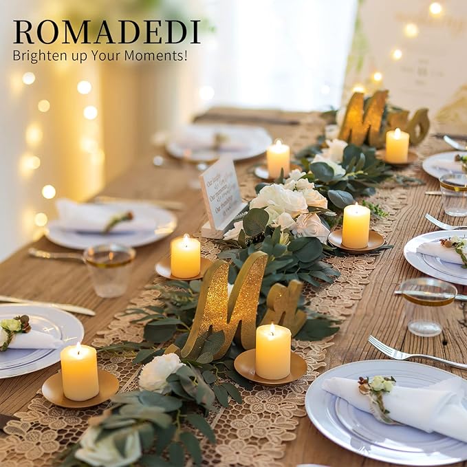 Romadedi Iron Candle Holders Plate, Set of 4 Candle Tray, Gold Home Decor