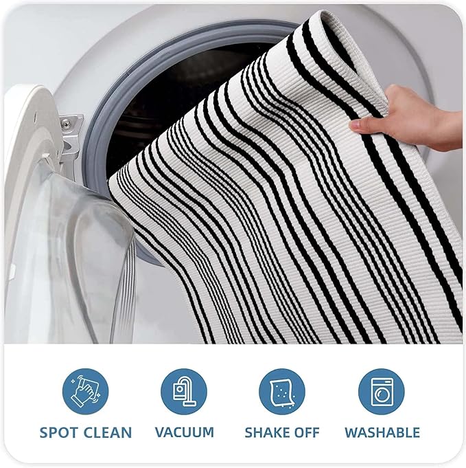 OJIA Front Door Mats Outdoor 24"x35", Cotton Woven Outside Doormat Front Door Rug Washable Indoor Door Mat Black and White Outdoor Rugs Striped Rug for Porch Decor/Farmhouse/Entryway