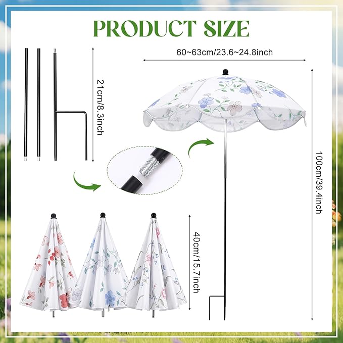 3 Pack Plant Umbrella for Outdoor Adjustable Sun Shade Covers 24" Sun Protection Cloth UV Umbrella for Potted Plants, Garden Beds, Patio Flowers