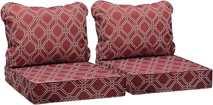 AAAAAcessories Outdoor Seat Cushions for Chairs, Fade-Resistant, Waterproof Patio Furniture Replacement Cushions, 25.5" x 25.5" x 5" + 25.5" x 19", Set of 2, Clay Red Vine Trellis