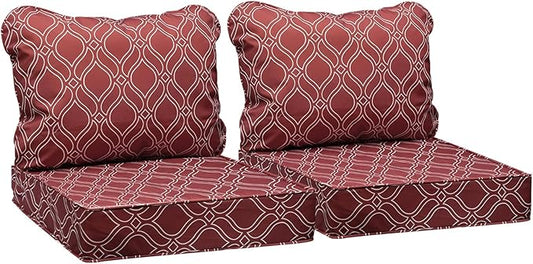 AAAAAcessories Outdoor Seat Cushions for Chairs, Fade-Resistant, Waterproof Patio Furniture Replacement Cushions, 25.5" x 25.5" x 5" + 25.5" x 19", Set of 2, Clay Red Vine Trellis