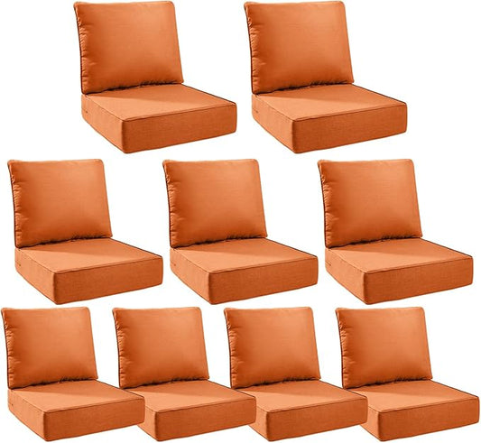 6" Thick Outdoor Cushions 24x24x6, 9-Set Deep Seat Patio Cushions with Removable Cover, Waterproof & Fade Resistant Replacement for Wicker Chair, Loveseat, Sofa - Orange