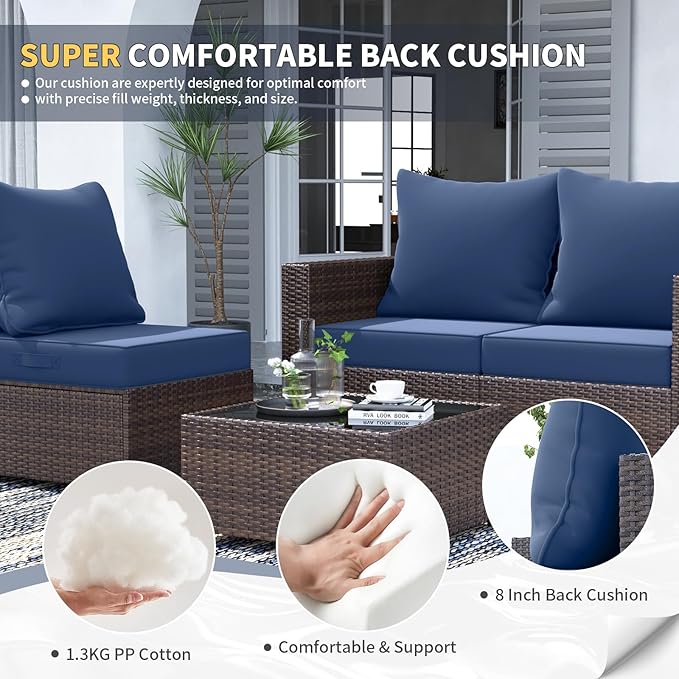 UDPATIO Outdoor Cushions for Patio Furniture, 24 x 24 Outdoor Deep Seat Cushions with Waterproof Fade Resistant, Adjustable Snaps, Removable Cover and Handle, Navy