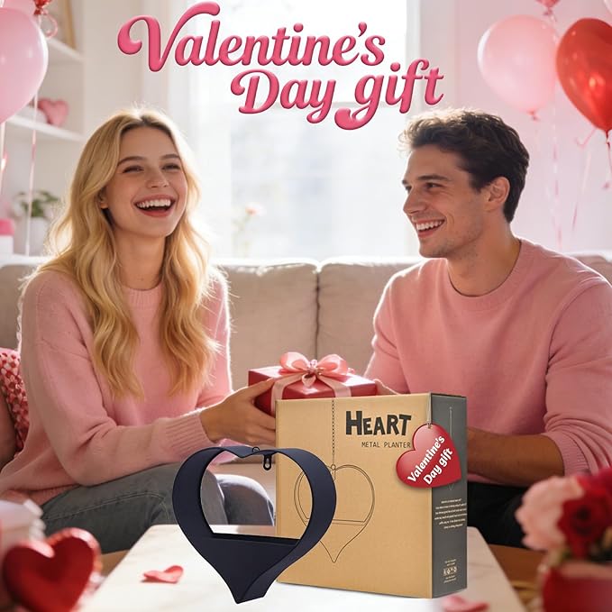 Metal Plant Hangers Indoor and Outdoor: Valentines Day Gifts for Her Wife Women Mom Garden Lovers Birthday - Heart Shape Hanging Planters for Window Wall Living Room Office Decor(Black)