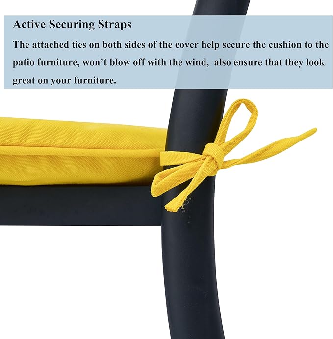 FUNHOME 17"x16"x2" Outdoor Chair Cushions Set of 2, Water Resistant Patio Chair Pads with Ties, Seat Cushions for Home Garden Furniture Decoration-Yellow