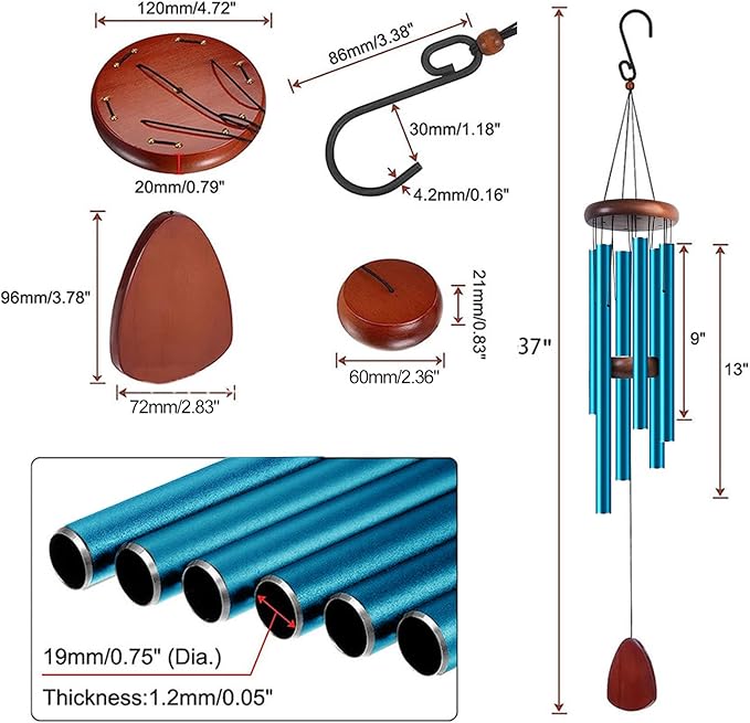 Large 37 Inch Large Aluminum Wind Chimes Outdoor Zen Wind Chimes for Garden, Patio, Yard Decoration Classic Design with Wind Catc her Unisex Gift Idea for Birthday, Housewarming