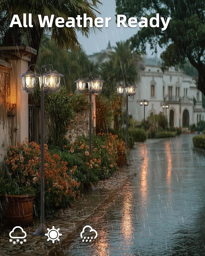 73" Aluminum Solar Lamp Post Light, 3-Head Pole Lights 90LM Waterproof - Auto Dusk to Warm White Dawn Floor Lamp for Outdoor Garden Pathway Replaceable Bulb