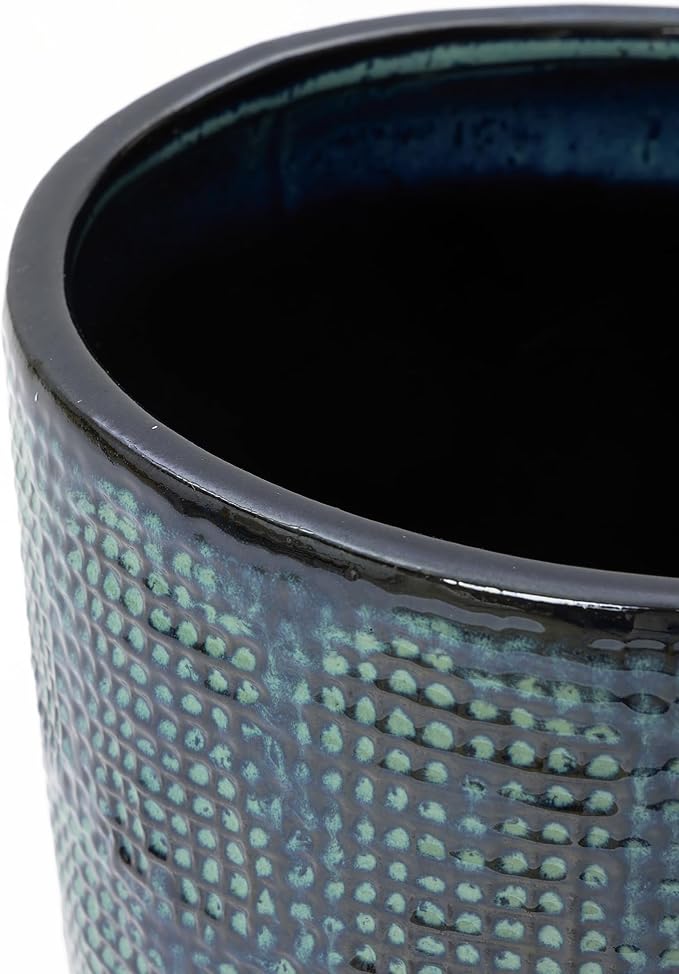 LuxenHome 17-Inch Tall Round Ceramic Planter, Large Indoor Outdoor Plant Pots with Drainage Hole and Rubber Plug, Modern Green-Blue Glazed