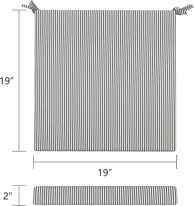 LVTXIII Outdoor Chair Cushions, Water Repellent Patio Furniture Cushions Outdoor Chair Pads with Ties for Dining Chairs and Garden Furniture, 19"x19"x2" Set of 2, Strip Grey