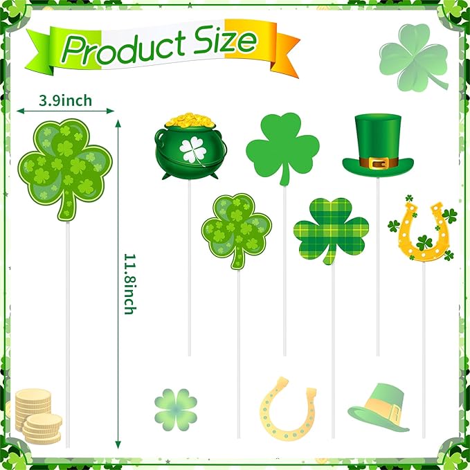 Pickmesh 6 Pcs 12" H St. Patrick's Day Yard Sign Shamrock Metal Yard Sign Irish Barn Garden Stake for Planter Pot Walkway Pathway Saint Patricks Outdoor Decor Lawn Decoration