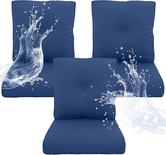 Outdoor Chair Cushions 3 Sets- 22 * 24" Patio Furniture Cushions with Removable Cover, 27D High Density Sponge Filling Outdoor Patio Cushions for Chairs, Rocker, Sofa and Loveseat - Blue