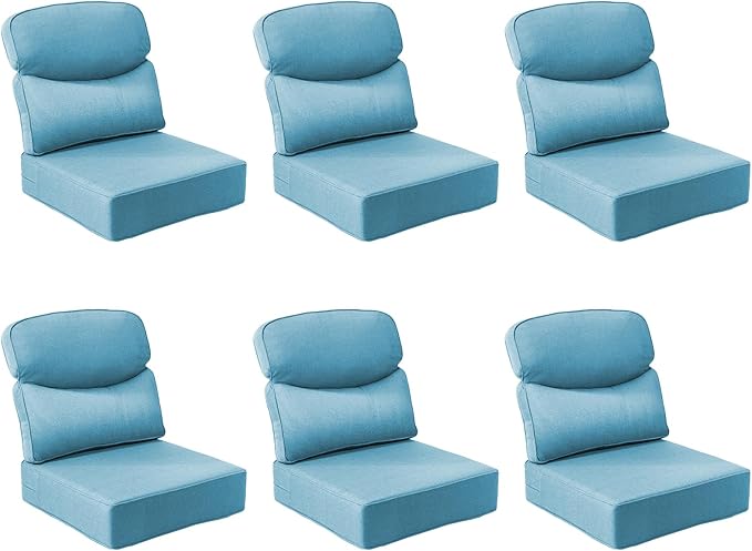 Outdoor Cushion Set for Patio Furniture, UV Resistant, Water Resistant - 6 Inch Thick Dual Layer Back Support Cushions– 24x24 Inch Patio Seat Covers for Chair/Sofa/Couch | Light Blue | 6-Pack |