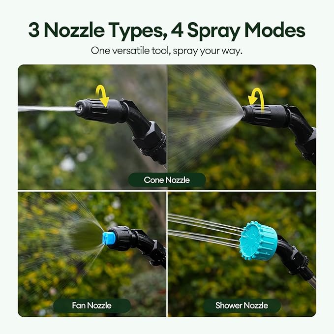 2 Gallon Electric Sprayer, Battery Powered Spray Bottle, Automatic Water Pump Plant Mister, Weed Yard Sprayer with 3 Nozzles, Ergonomic Handle, 3 Hours Long Battery Life