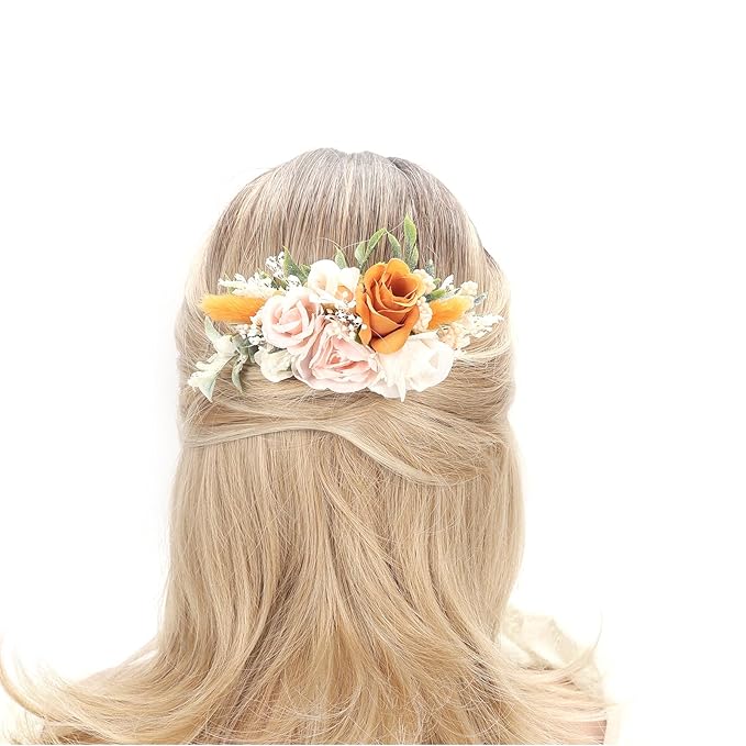 Burgundy Floral Hair Comb with Baby's Breath Dried Flower Bridesmaids Hair Clips Garden Wedding Hair piece Photo Prop