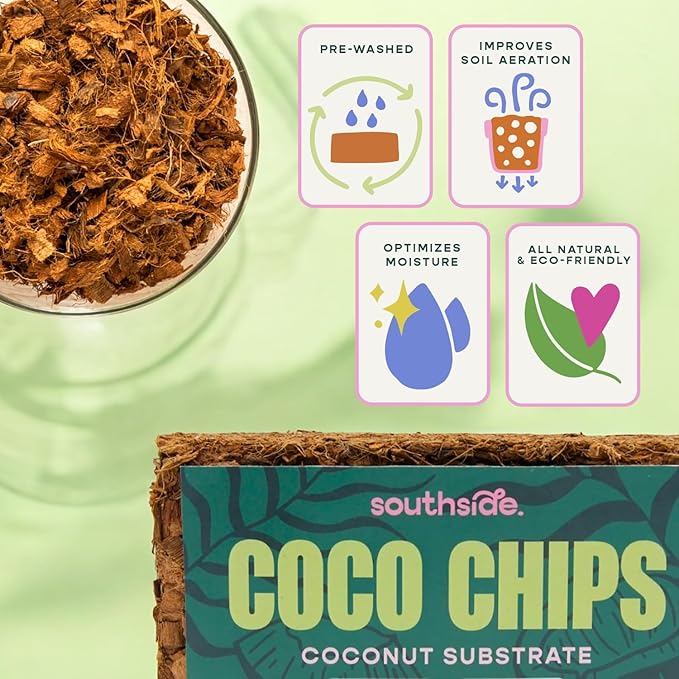 Southside Plants Coco Chip for Garden Potting Soil - Pre-Rinsed, Organic & Eco-Friendly Chunky Coconut Substrate 11lb (5kg) Brick - Makes 18.5 Gallons
